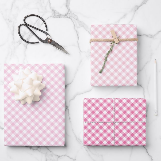 Retro Gingham 3 Pink Geschenkpapier Set (Vorderseite)