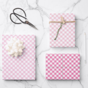 Retro Gingham 3 Rosa Geschenkpapier Set
