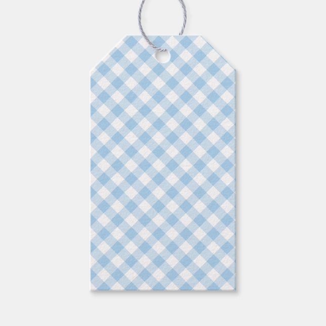 Retro-Gingham Babyblau Geschenkanhänger (Vorderseite)