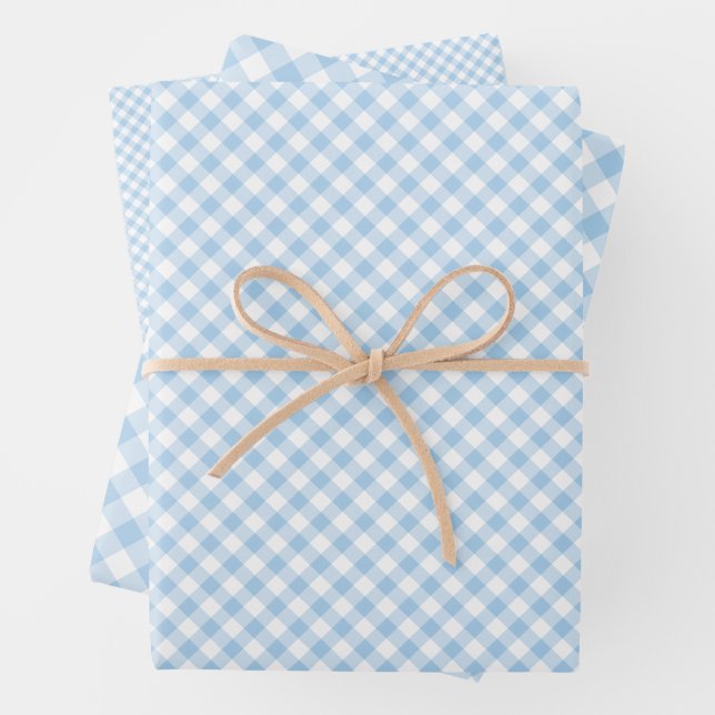 Retro-Gingham Babyblau Geschenkpapier Set (Beispiel)