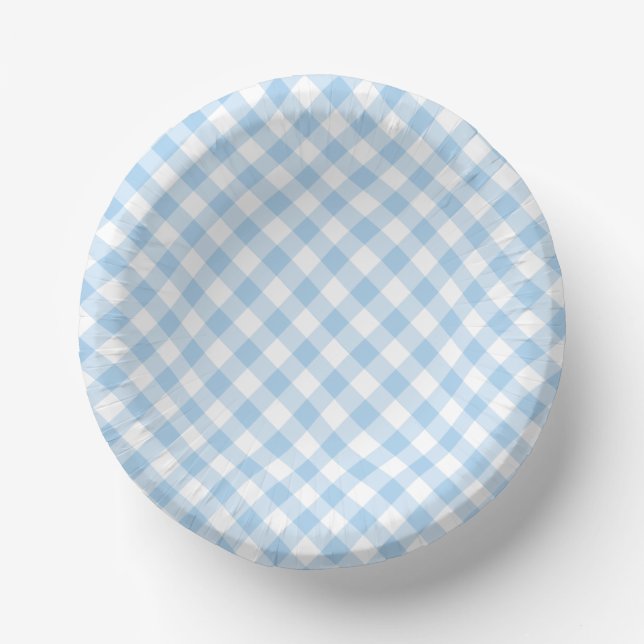 Retro-Gingham Babyblau  Pappteller (Vorderseite)