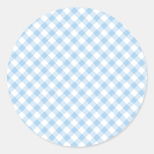 Retro-Gingham Babyblau Runder Aufkleber