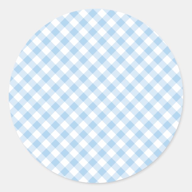 Retro-Gingham Babyblau Runder Aufkleber (Vorderseite)