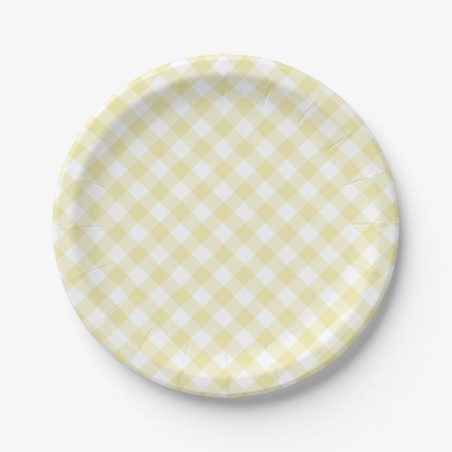 Retro-Gingham-Buttergelb Pappteller (Vorderseite)