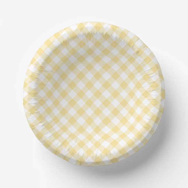 Retro Gingham Canary Yellow Pappteller (Vorderseite)