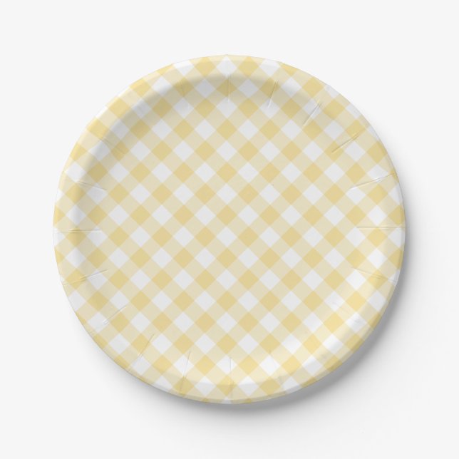Retro Gingham Canary Yellow Pappteller (Vorderseite)