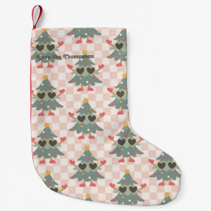 Retro Gingham Christmas Tree Personalisiert Kleiner Weihnachtsstrumpf