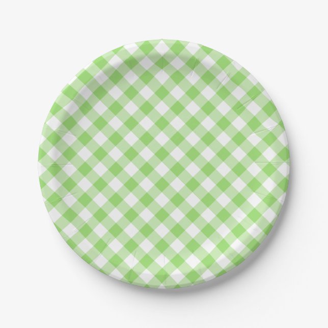 Retro-Gingham Frühlingsgrün Pappteller (Vorderseite)