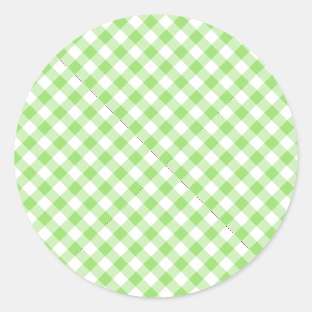 Retro-Gingham-Frühlingsgrün Runder Aufkleber (Vorderseite)