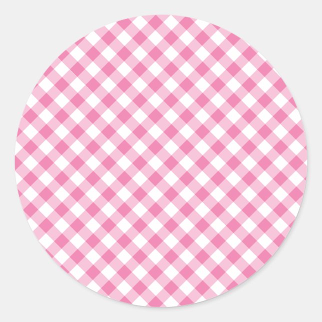 Retro Gingham Fuchsia Pink Runder Aufkleber (Vorderseite)