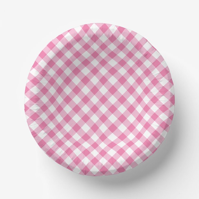 Retro-Gingham Fuchsia-Rosa Pappteller (Vorderseite)