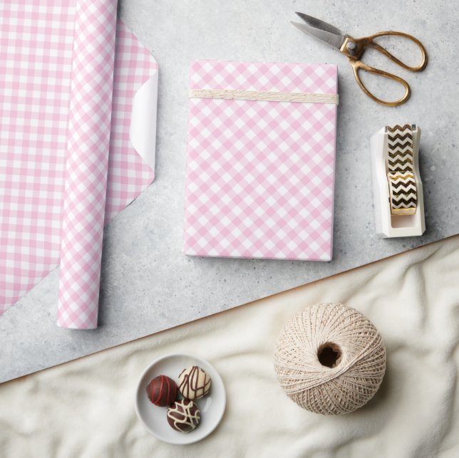 Retro-Gingham Hellrosa Geschenkpapier (Kunsthandwerk)