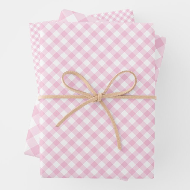 Retro-Gingham Hellrosa Geschenkpapier Set (Beispiel)