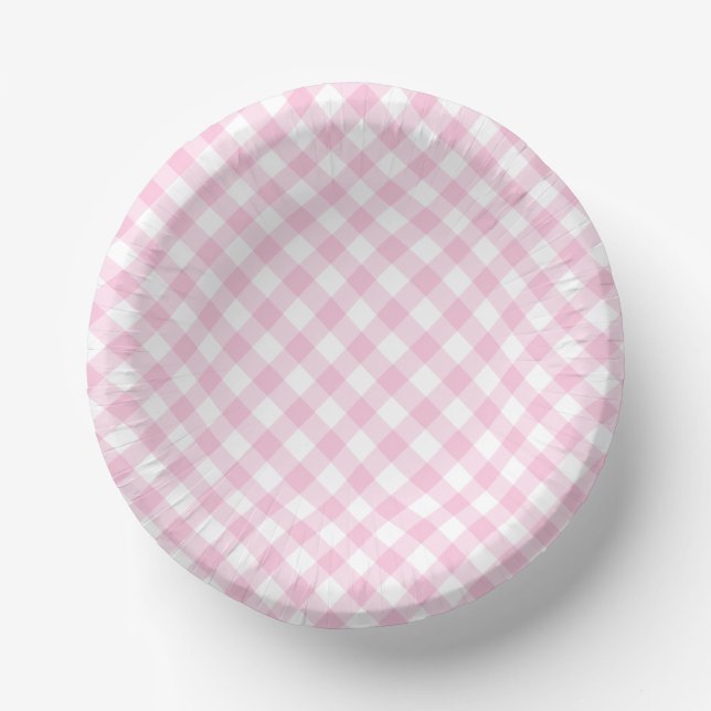 Retro-Gingham Hellrosa Pappteller (Vorderseite)