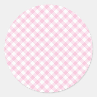 Retro-Gingham Hellrosa Runder Aufkleber