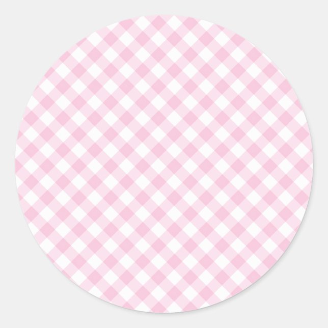 Retro-Gingham Hellrosa Runder Aufkleber (Vorderseite)