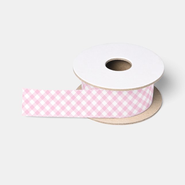 Retro-Gingham Hellrosa Satinband (Spule)
