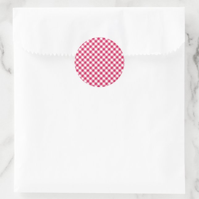 Retro-Gingham-Himbeere Runder Aufkleber (Tasche)