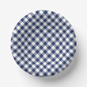 Retro-Gingham in Marineblau  Pappteller