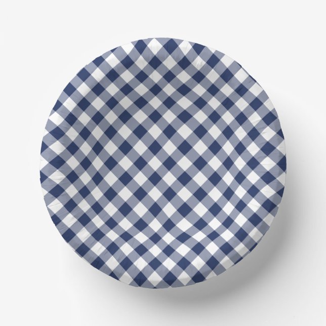 Retro-Gingham in Marineblau  Pappteller (Vorderseite)