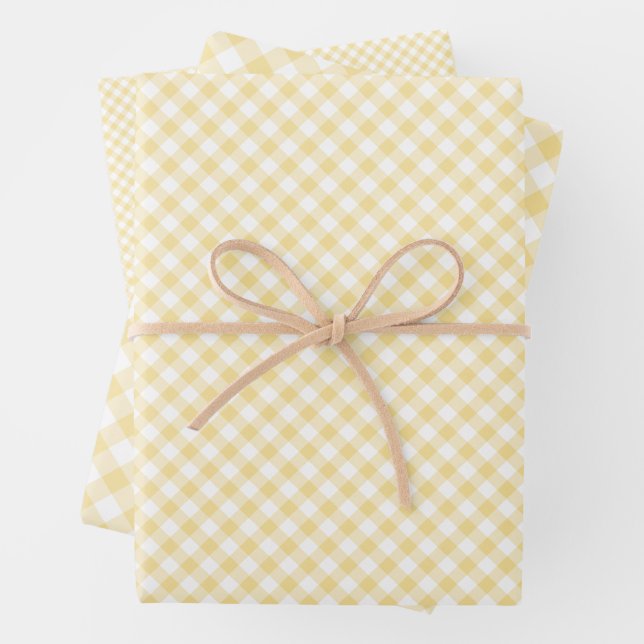 Retro-Gingham Kanariengelb Geschenkpapier Set (Beispiel)