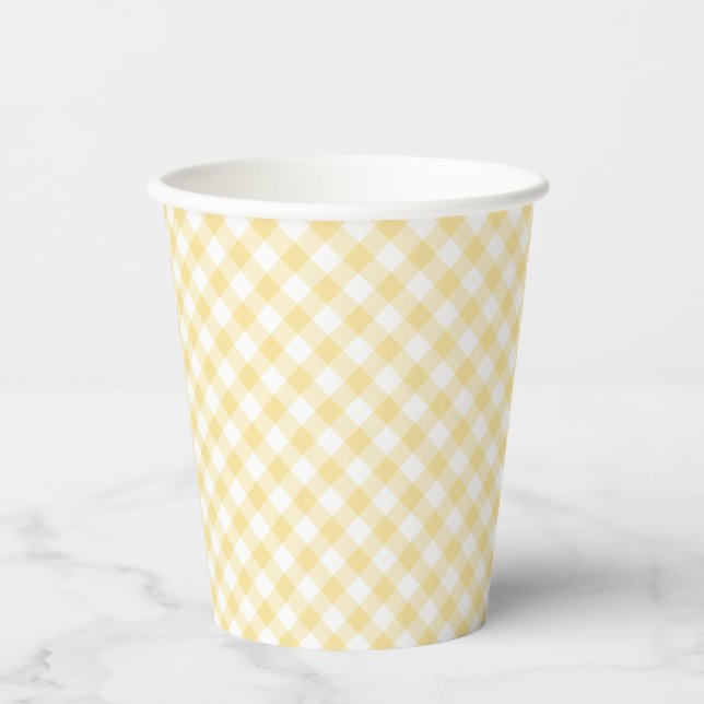 Retro-Gingham Kanariengelb Pappbecher (Vorderseite)