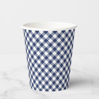 Retro-Gingham Navyblau Pappbecher
