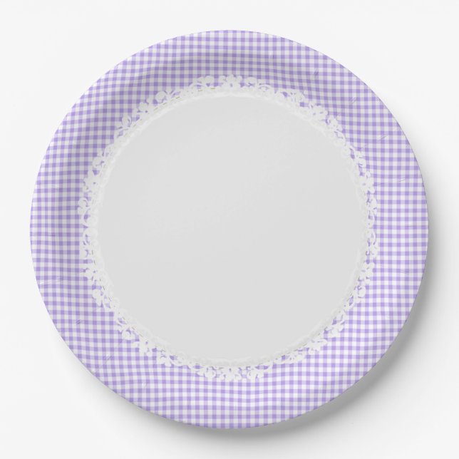Retro-Gingham_Picnic_Blueberry_Check_Stylish_Decor Pappteller (Vorderseite)
