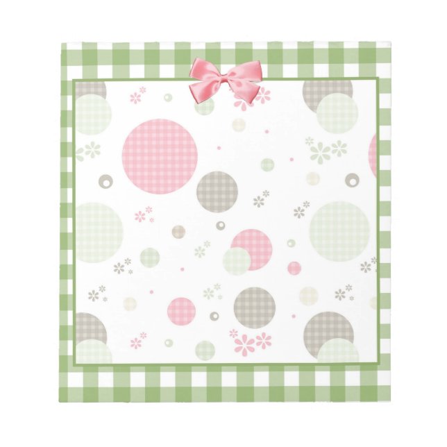 Retro Gingham Polka Dots and Daisies Notizblock (Vorderseite)