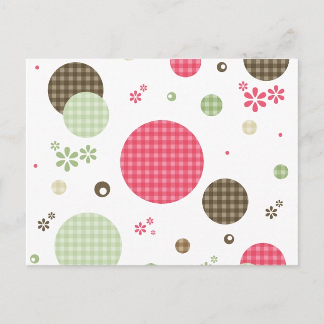 Retro Gingham Polka Dots and Daisies Postkarte (Vorderseite)