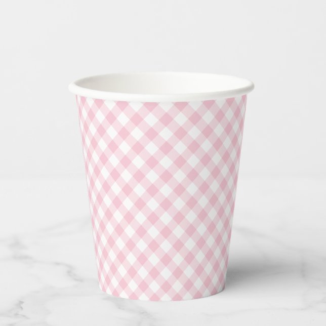 Retro-Gingham Rosa Pappbecher (Vorderseite)