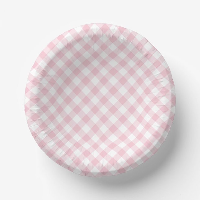 Retro-Gingham Rosa Pappteller (Vorderseite)