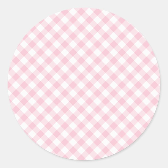 Retro-Gingham Rosa Runder Aufkleber (Vorderseite)
