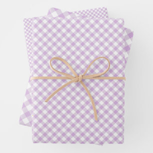 Retro Gingham Sanftes Lila Geschenkpapier Set