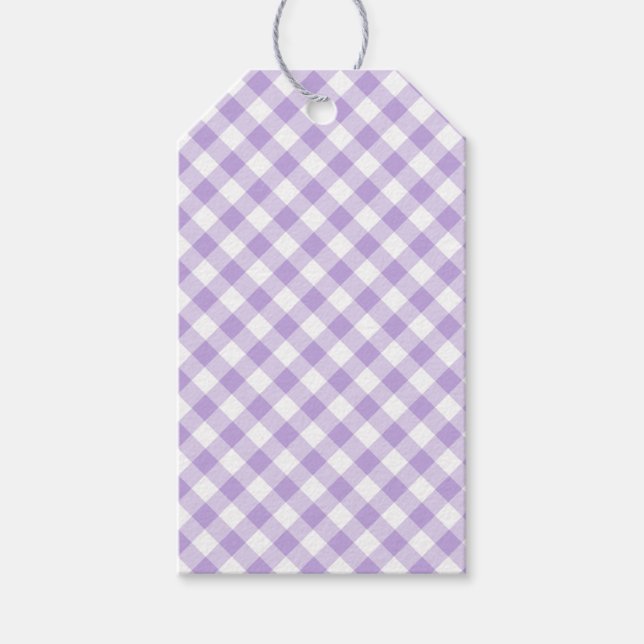 Retro-Gingham Soft Lavendel Geschenkanhänger (Vorderseite)
