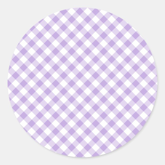 Retro-Gingham Soft Lavendel Runder Aufkleber (Vorderseite)