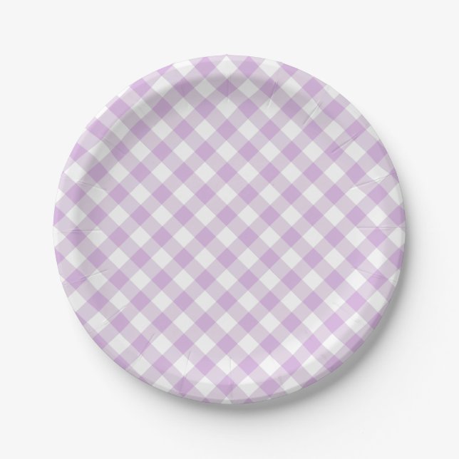 Retro-Gingham Soft-Lila Pappteller (Vorderseite)