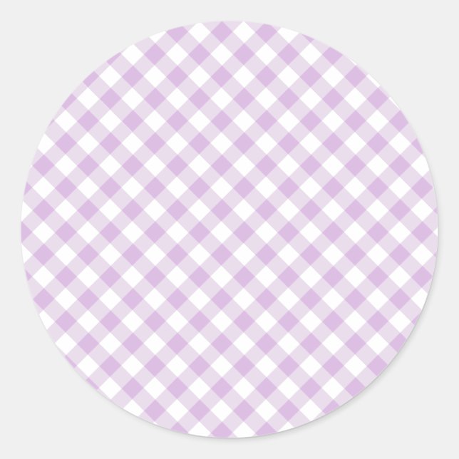 Retro Gingham Soft Lila Runder Aufkleber (Vorderseite)