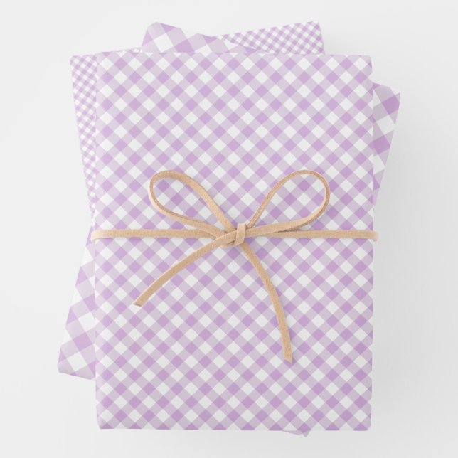 Retro Gingham Soft Lilac Geschenkpapier Set (Beispiel)