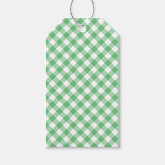 Retro-Gingham Sommergrün Geschenkanhänger (Vorderseite)