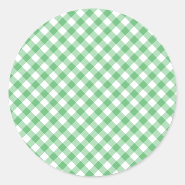 Retro-Gingham Sommergrün Runder Aufkleber (Vorderseite)