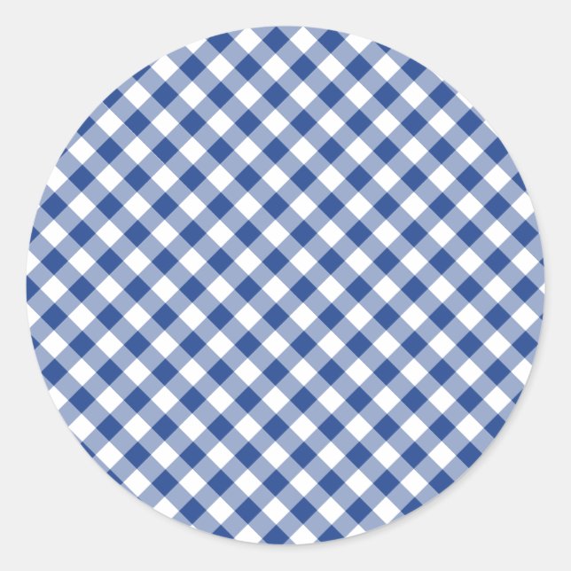Retro-Gingham True Blue Runder Aufkleber (Vorderseite)