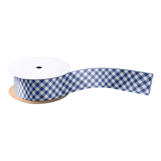 Retro Gingham True Blue Satinband (Spule)
