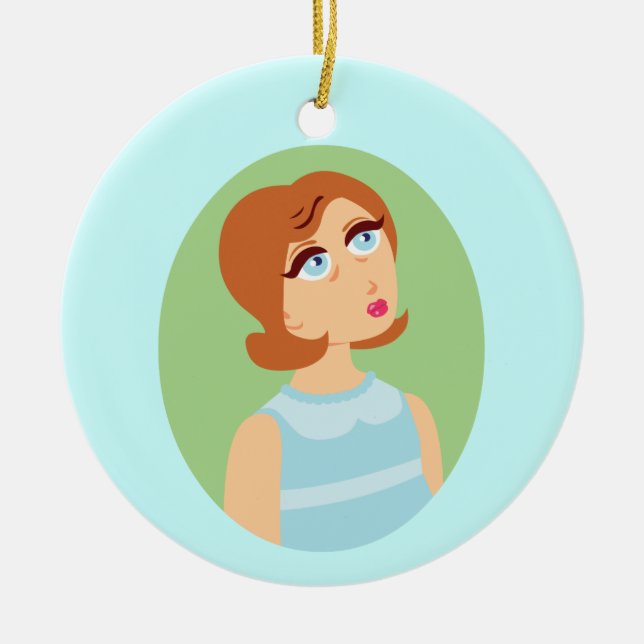 Retro Girl Blue Keramikornament (Vorne)