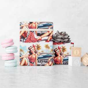 Retro Girl Classic Button Up Geschenkpapier