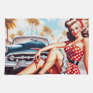 Retro Girl Classic Button Up Geschirrtuch