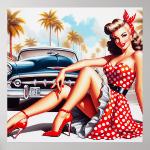 Retro Girl Classic Button Up Poster
