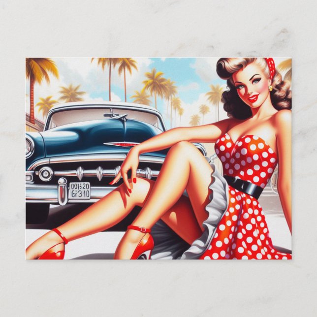 Retro Girl Classic Button Up Postkarte (Vorderseite)