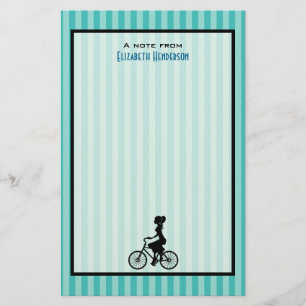 Retro Girl Cyclist Silhouette Briefpapier