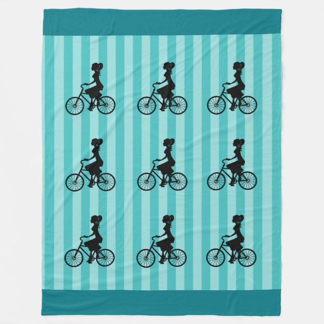 Retro Girl Cyclist Silhouette Fleecedecke (Vorderseite)